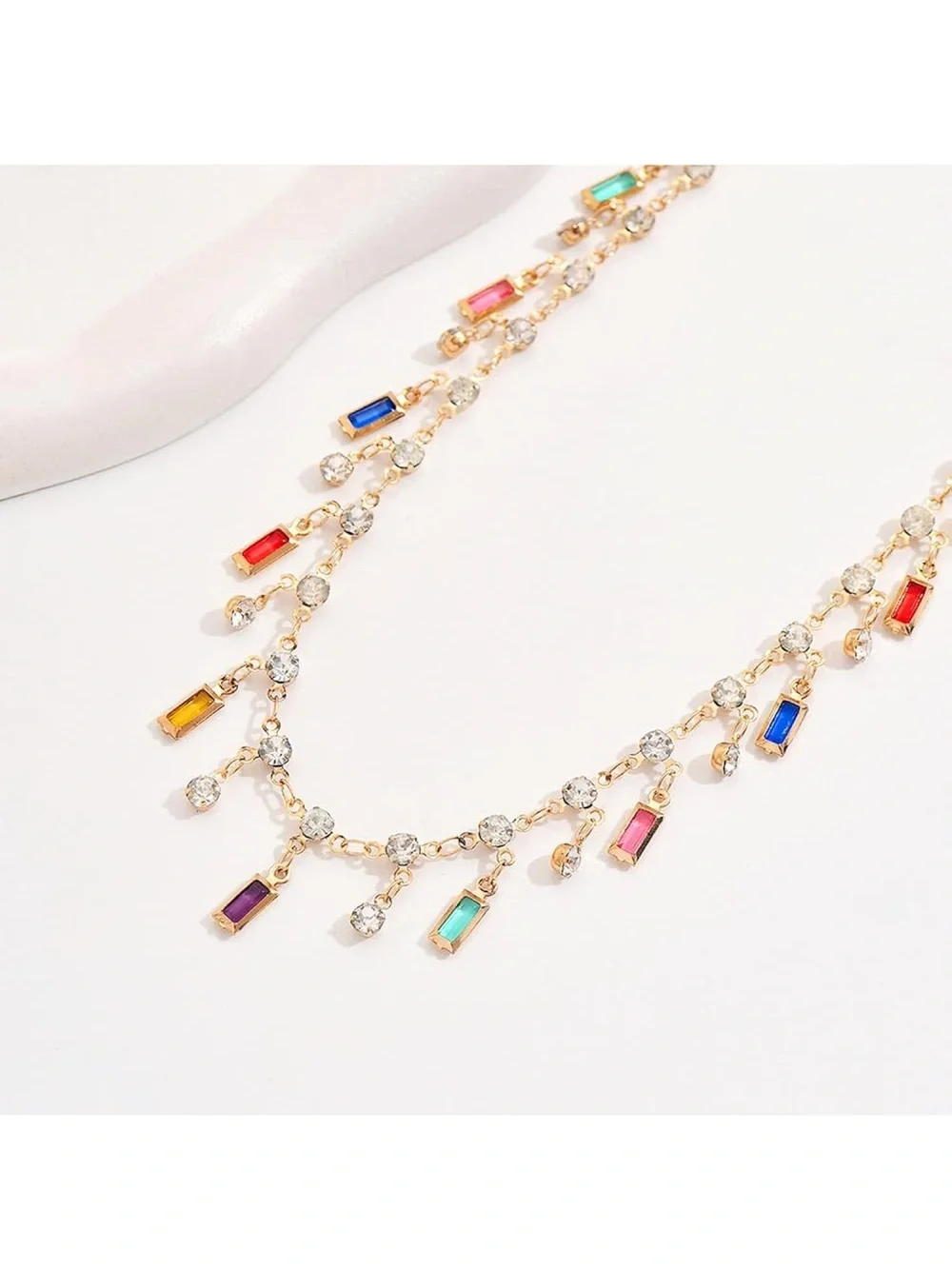 Anthropologie Gold Choker with Multi‑Colored Baguette Charms